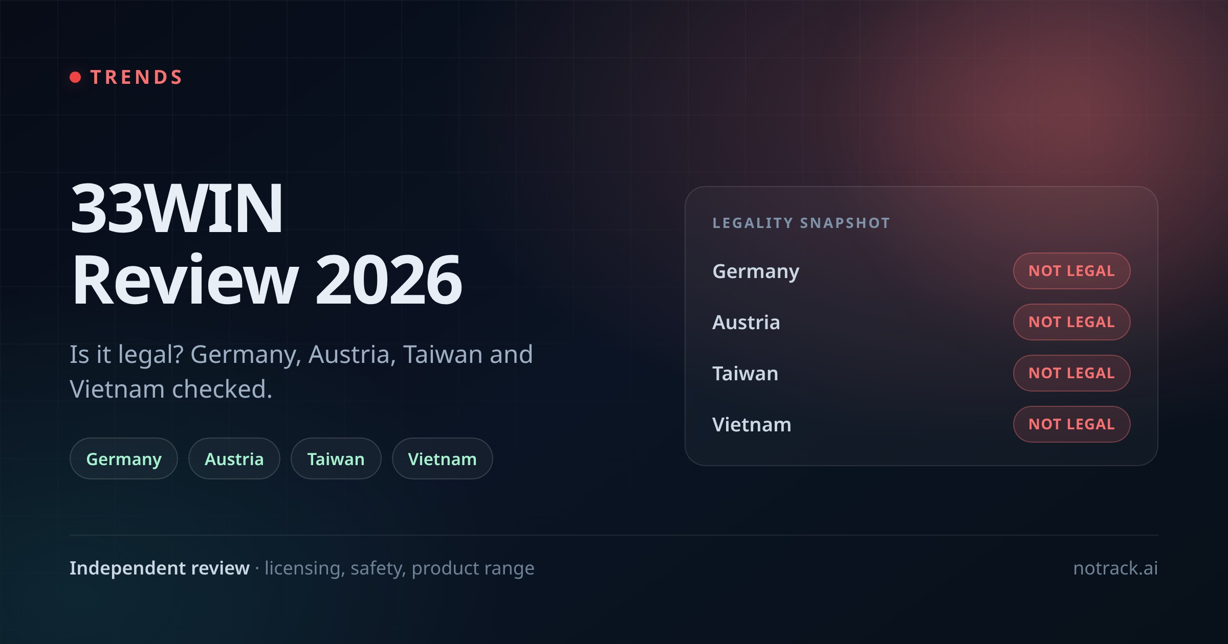 33WIN 리뷰 2026: 합법인가? 독일·오스트리아·대만·베트남 규정 총정리