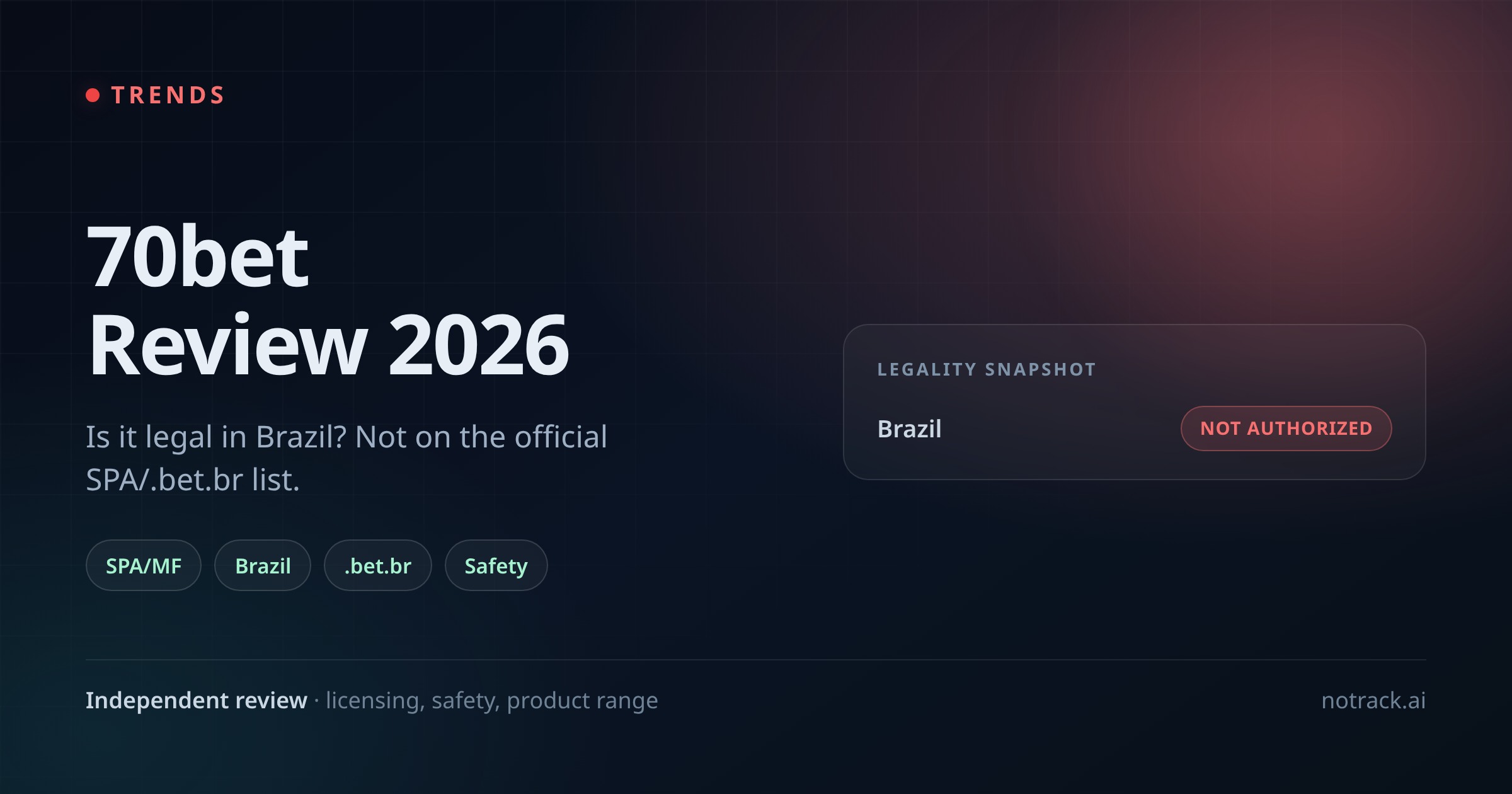 70bet Recenze 2026: Je to Legální v Brazílii? Licence ADM/SPA a Kompletní Nabídka Produktů
