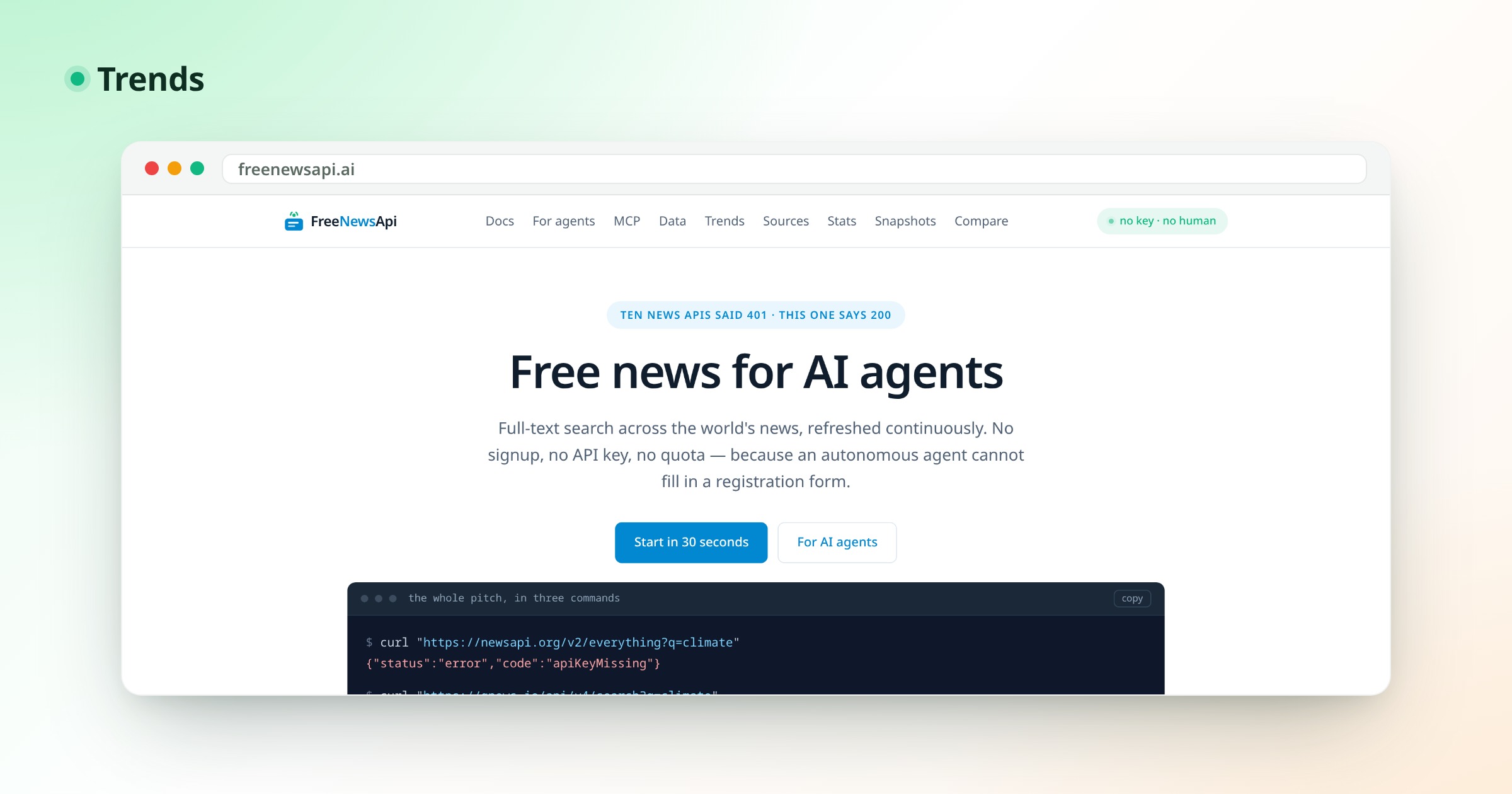 Free News API: Full-Text Search Over 21 Million Articles, 25,000 Publishers and 100 Countries — With No Key at All