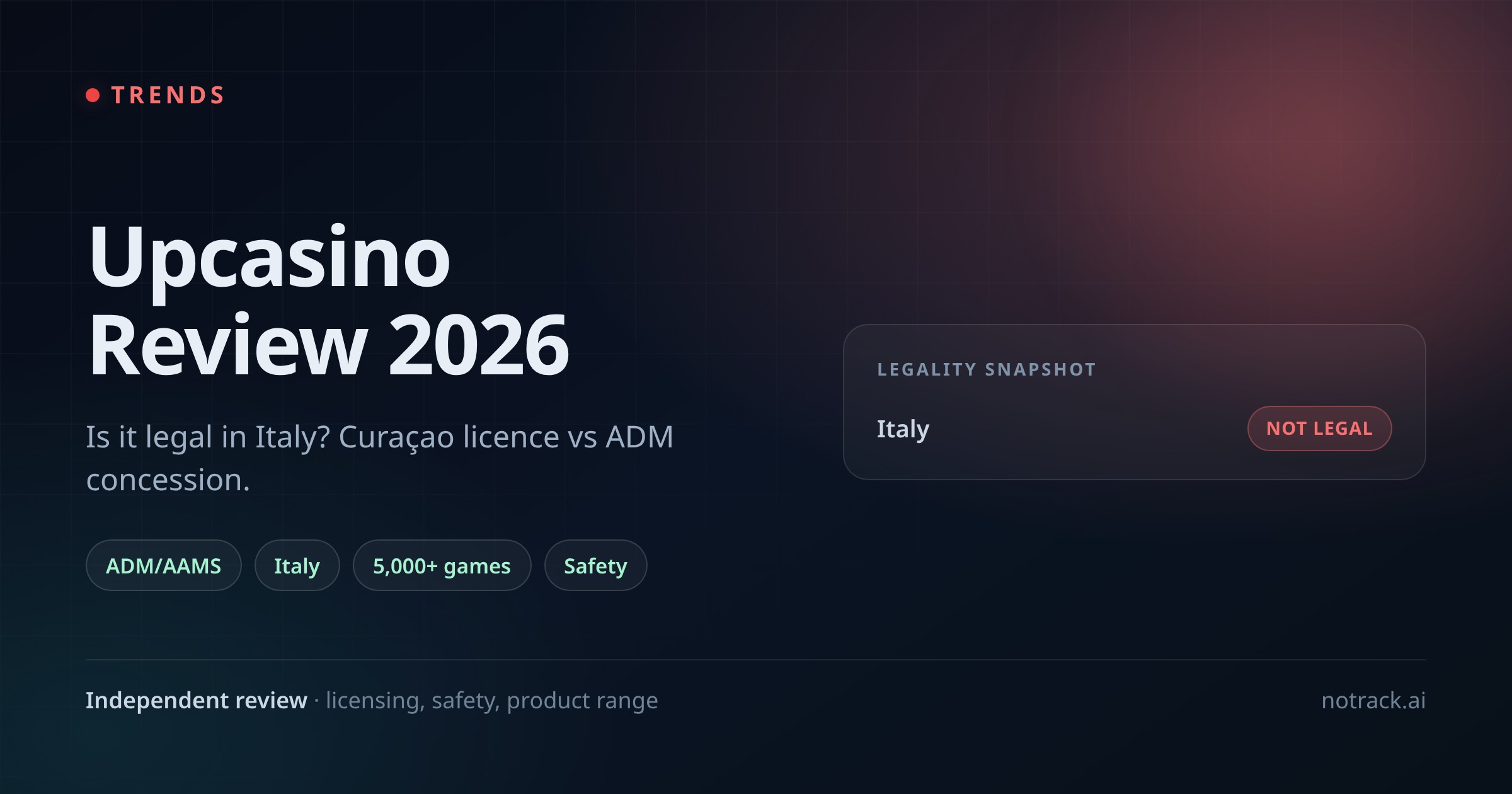 Recenze Upcasino 2026: Je legální v Itálii? Licence ADM a kompletní nabídka her